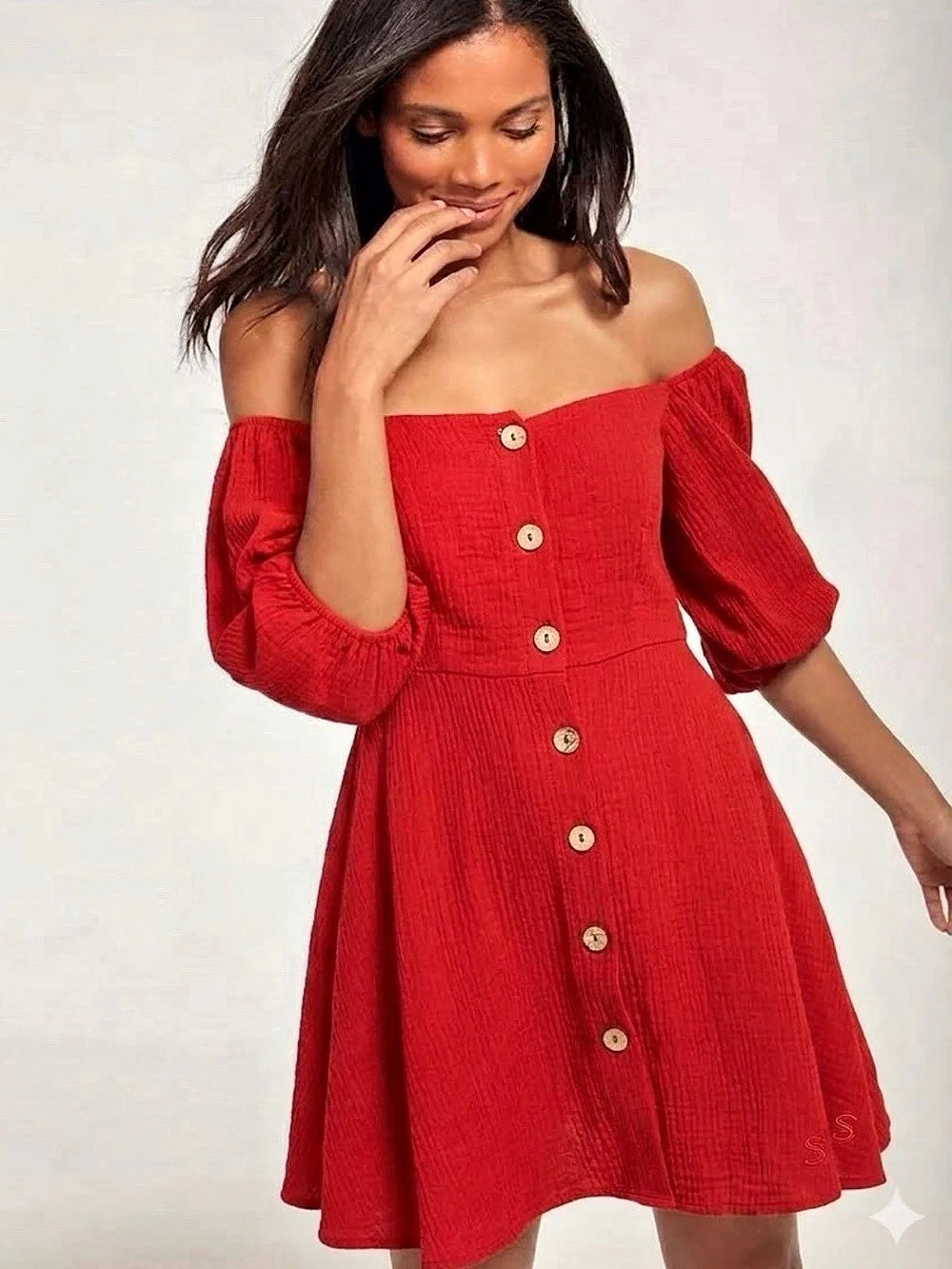 $140 Seafolly Mini Button-Front Dress in Red Size Small